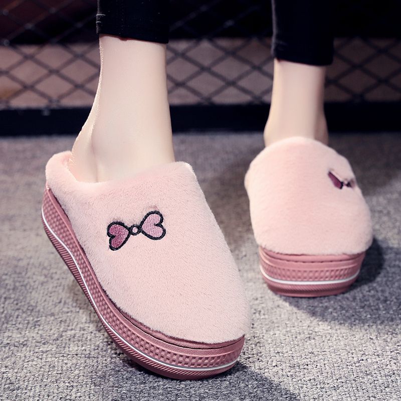 增高毛毛月子室内家用保暖棉拖鞋