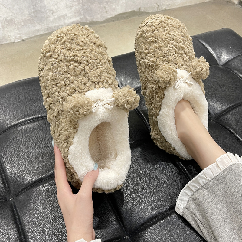 棉拖鞋女冬季可爱包跟小毛球毛毛