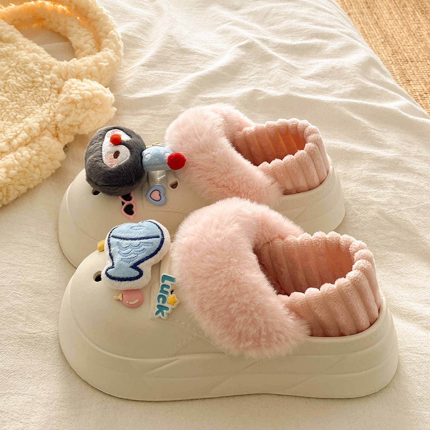 厚底可拆卸可爱企鹅小鱼棉拖鞋