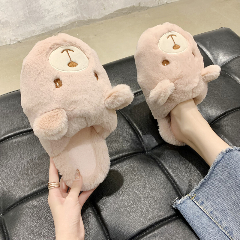 卡通小熊棉拖鞋女秋冬加绒保暖