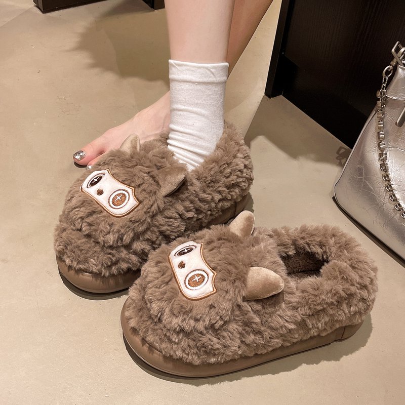 毛毛绒卡通可爱厚底加绒保暖棉鞋