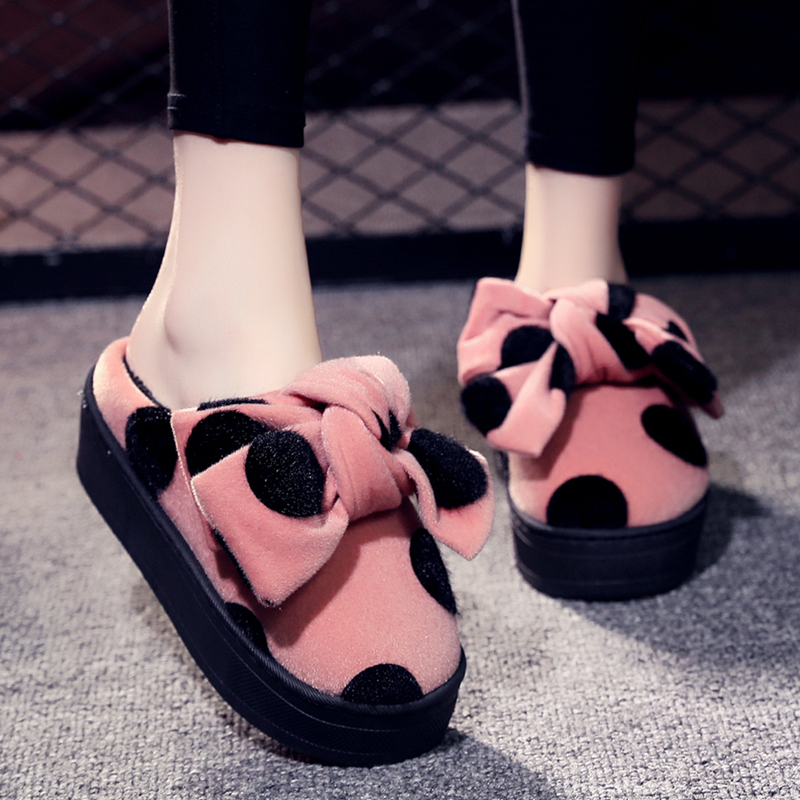 高跟棉拖鞋居家外穿蝴蝶结