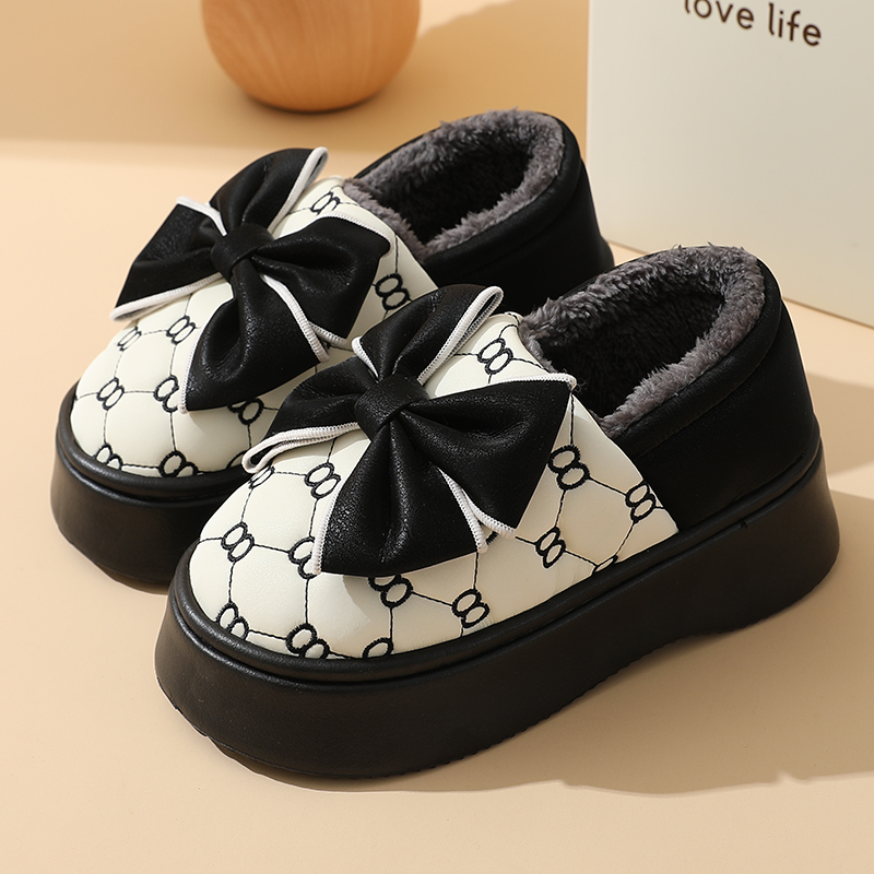 防水包跟厚底蝴蝶结棉鞋