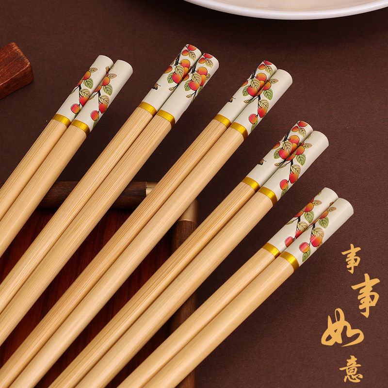 事事如意 碳化防霉天然楠竹快子家用抗菌竹筷中式方形 防滑竹木筷