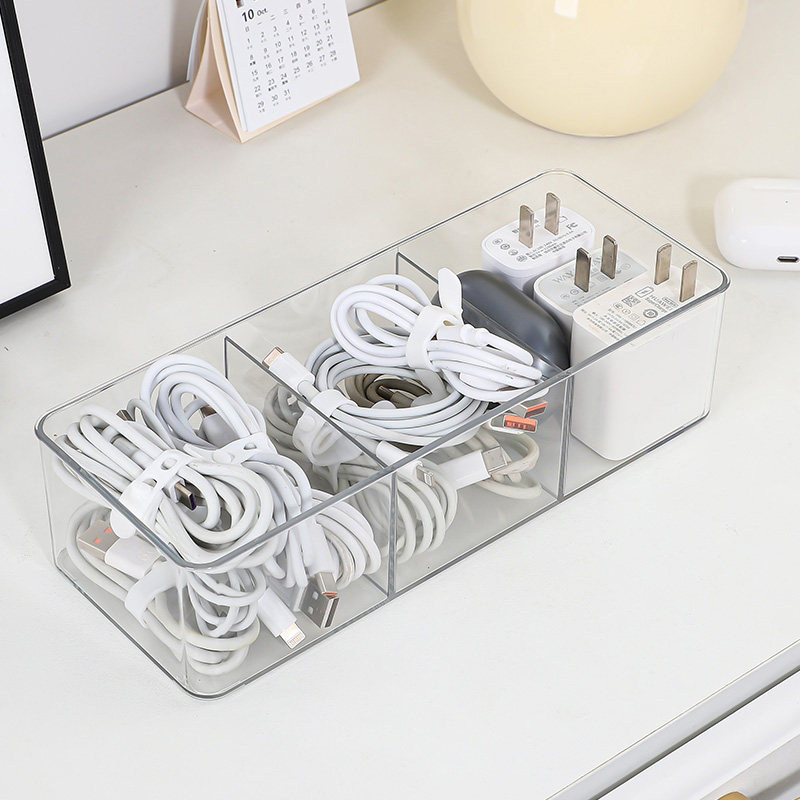 新款抽屉数据线收纳盒透明耳机电源线文具多功能理线盒桌面分格盒,收纳整理,理线器/集线器/绕线器,淘宝优惠券,粉丝福利购,淘宝优惠卷