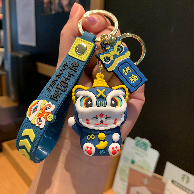 国潮舞狮可爱猫咪钥匙扣卡通