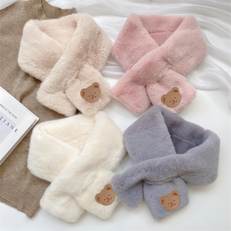 韩版可爱小熊獭兔围巾女加绒