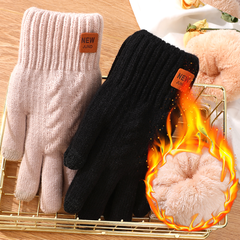 加绒保暖手套男冬季双指可触屏双