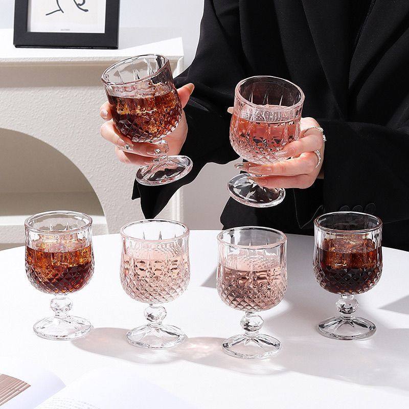 玻璃钻石红酒杯高颜值家用葡萄酒高矮脚网红杯香槟杯威士忌酒杯子