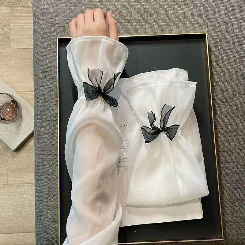 新款骑行抗UV户外蝴蝶结防晒夏季开车袖套喇叭口网纱防晒冰袖