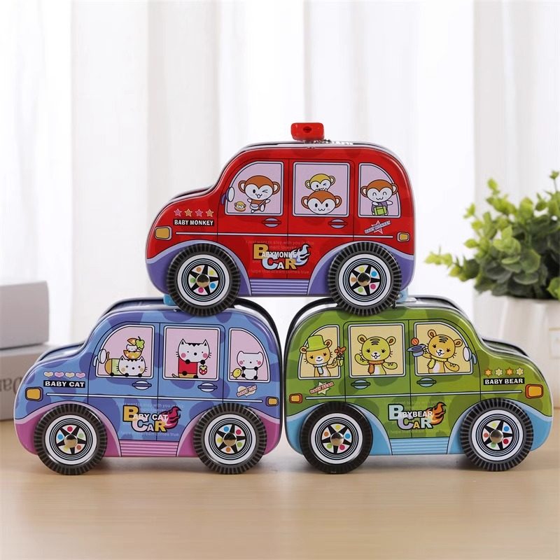 小汽车存钱罐吉普车铁皮带锁储蓄罐铁质卡通玩具生日礼物儿童奖品