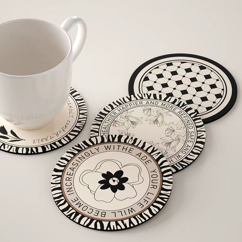 黑白复古吸水杯垫简约硅藻泥隔热餐垫轻奢高级感碗盘垫咖啡垫茶杯,居家布艺,餐垫,淘宝优惠券,粉丝福利购,淘宝优惠卷