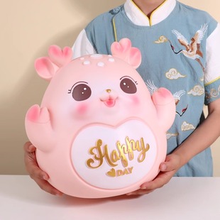 特大号粉色小鹿存钱罐只进不出儿童防摔卡通零钱罐女孩子生日礼物