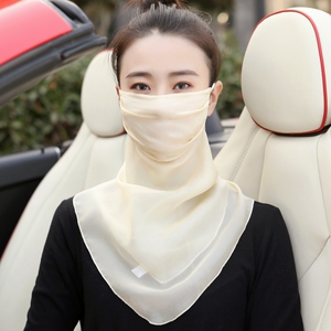 桑蚕丝口罩护颈防晒面罩真丝面纱遮脸女丝巾夏季围巾开车薄款