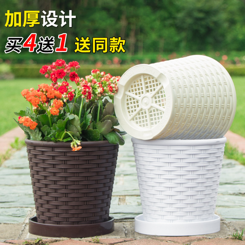 加厚仿竹编树脂花盆塑料花盆加固简约多肉圆形室内阳台黄金葛小花图片