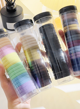 甜美黑色桶装20根橡皮筋发绳毛巾圈发饰头绳马尾无接缝发圈发饰女