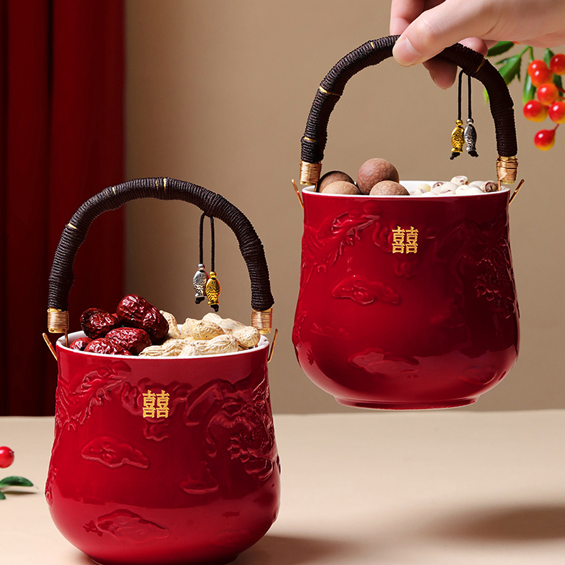 陪嫁婚庆红色喜桶宝桶装饰摆件
