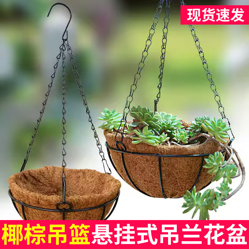 椰棕吊篮花盆悬挂式吊兰花盆创意吊挂专用挂钩绿萝多肉垂吊壁挂盆