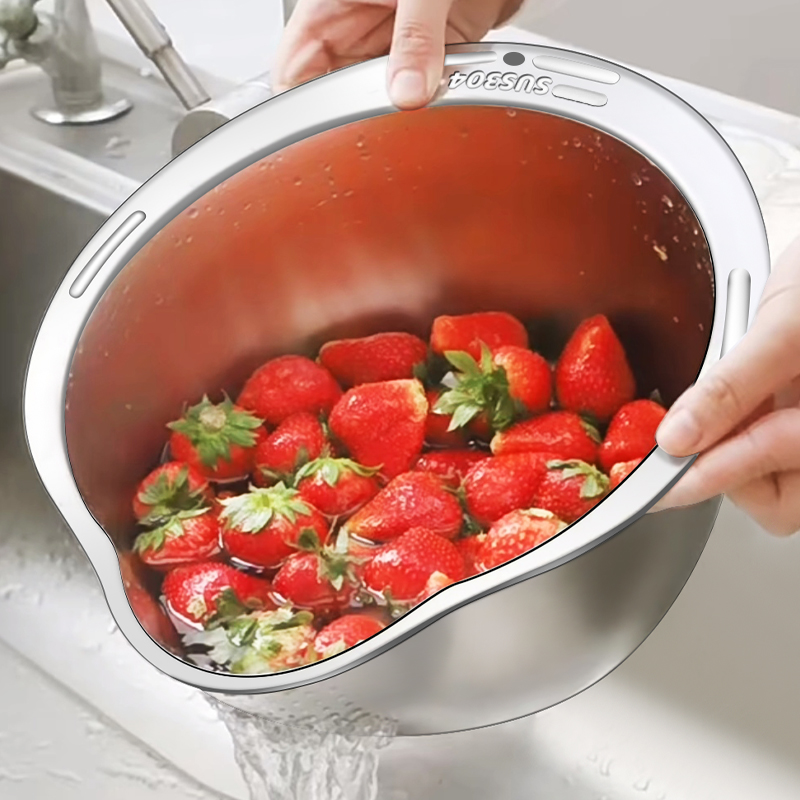 淘米神器316不锈钢洗水果沥水篮304食品级洗米筛淘米盆厨房沥水盆