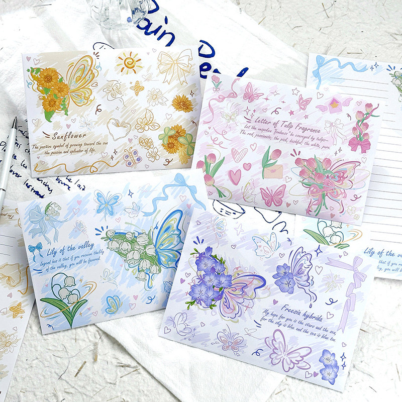 铃兰花蝴蝶信封信纸套装ins风精致小众高级感手写信仪式感浪漫男女表白情书简约文艺信笺纸古风留言卡信签纸