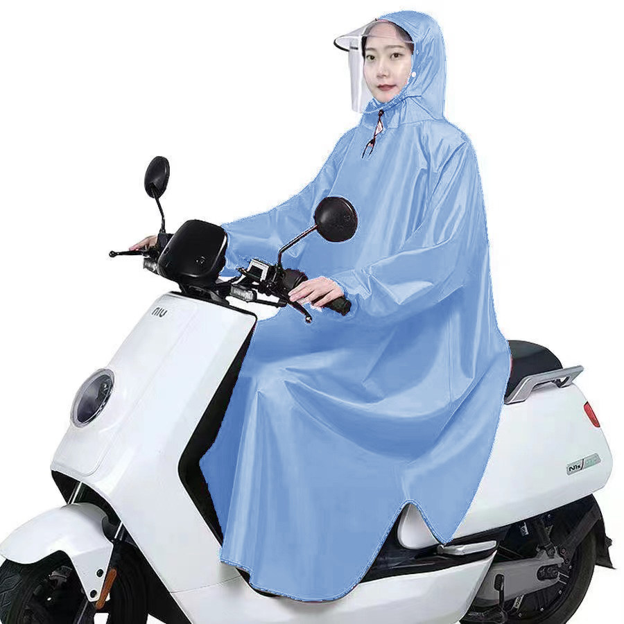 有袖雨衣电动车摩托车自行车雨披单人男女士加大加厚双帽檐护脸带