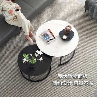 林氏木业北欧简约客厅家用沙发边角几组合圆形茶几桌子家具LS093