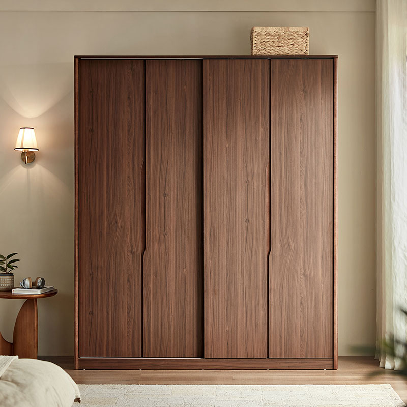 林氏家居复古胡桃木色推拉门衣柜