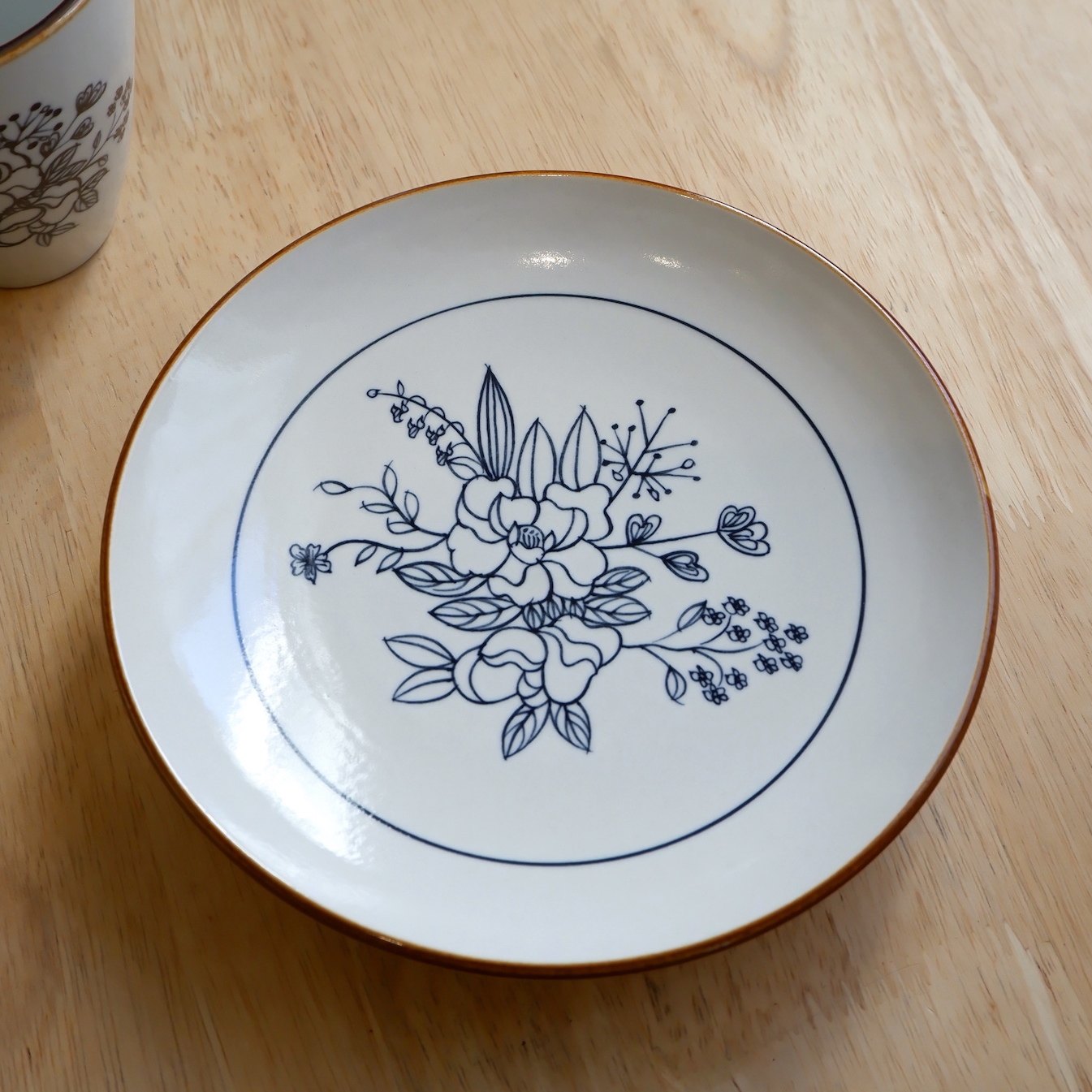 opm小集市|辛颖手绘团花花束系列青花瓷盘子复古风格陶瓷餐盘