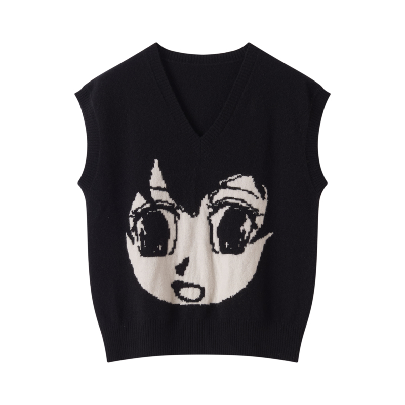 卡通动漫刺绣提花山羊绒衫女宽松