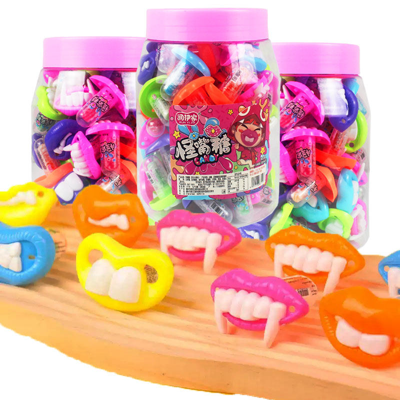 搞怪整蛊龅牙糖儿童万圣节怪嘴糖果奶嘴糖钻石糖水果味棒棒糖零食