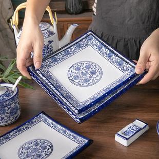 釉下彩方盘冷菜陶瓷盘小菜碟商用水果盘酒店餐具正方形青花瓷厚盘