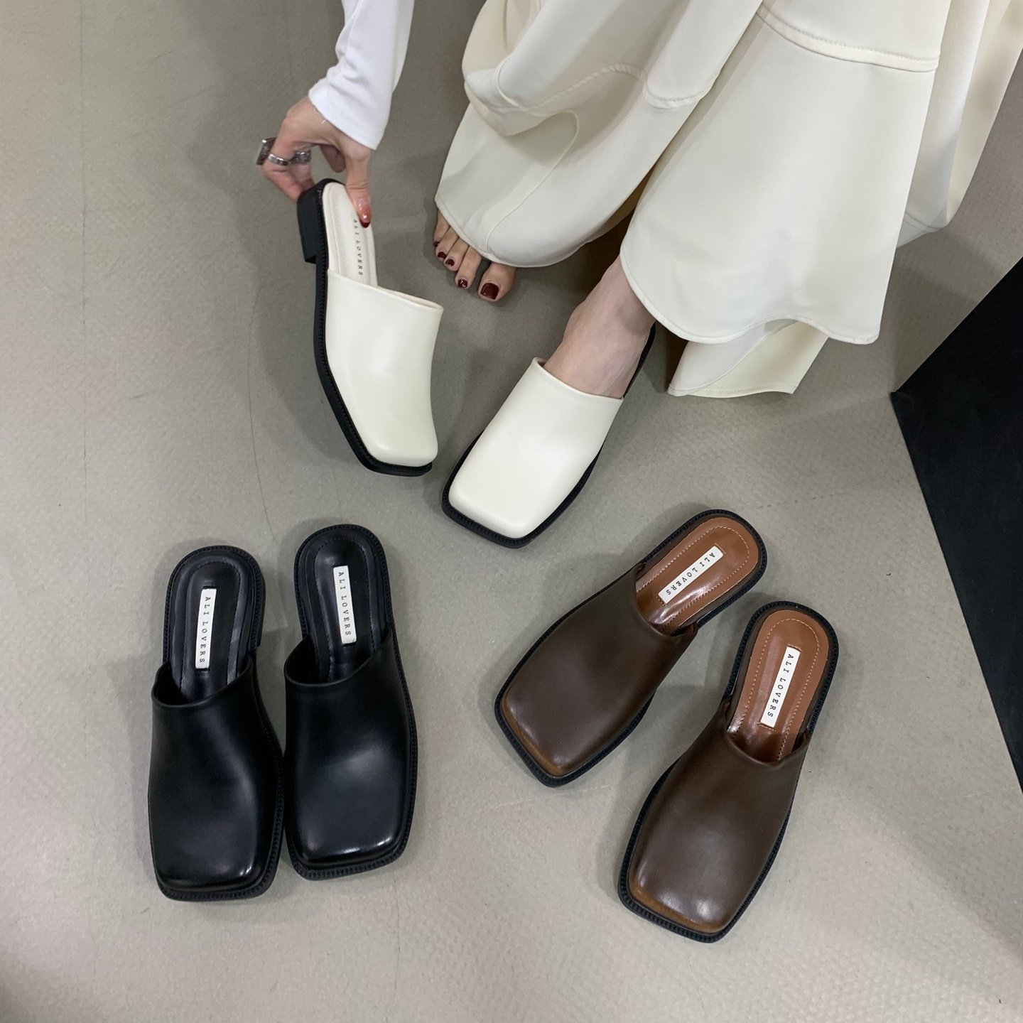 Ali Lover英伦风方头穆勒鞋女低跟包头半拖鞋外穿百搭一脚蹬复古,女鞋,穆勒鞋,淘宝优惠券,粉丝福利购,淘宝优惠卷