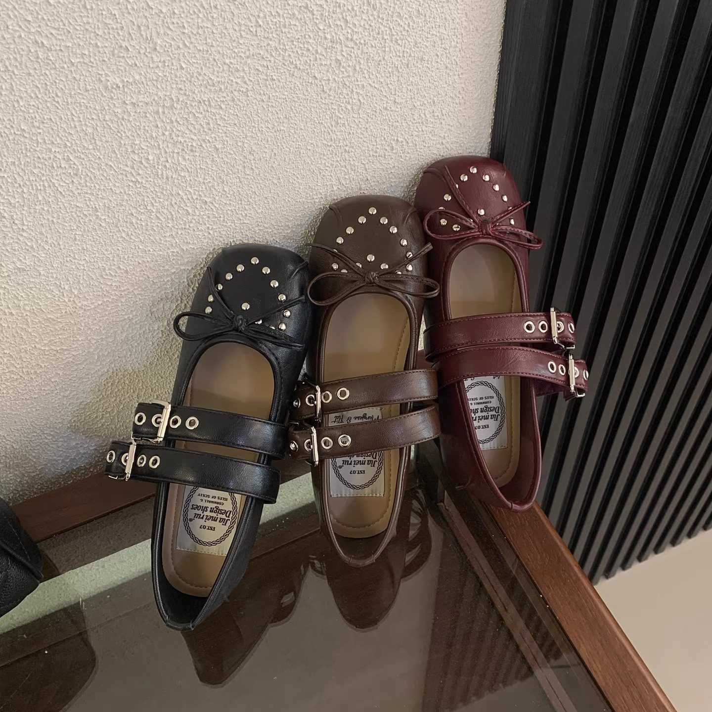 Jiameirui法式复古铆钉玛丽珍鞋女一字扣带圆头平底软底单鞋,女鞋,浅口单鞋,淘宝优惠券,粉丝福利购,淘宝优惠卷