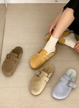 BULAGE韩版厚底勃肯鞋女包头半拖鞋搭扣单鞋软底舒适圆头时尚复古