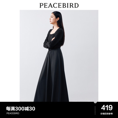 2023年秋季新款赫本风连衣裙针梭织拼接修身气质针织裙女
