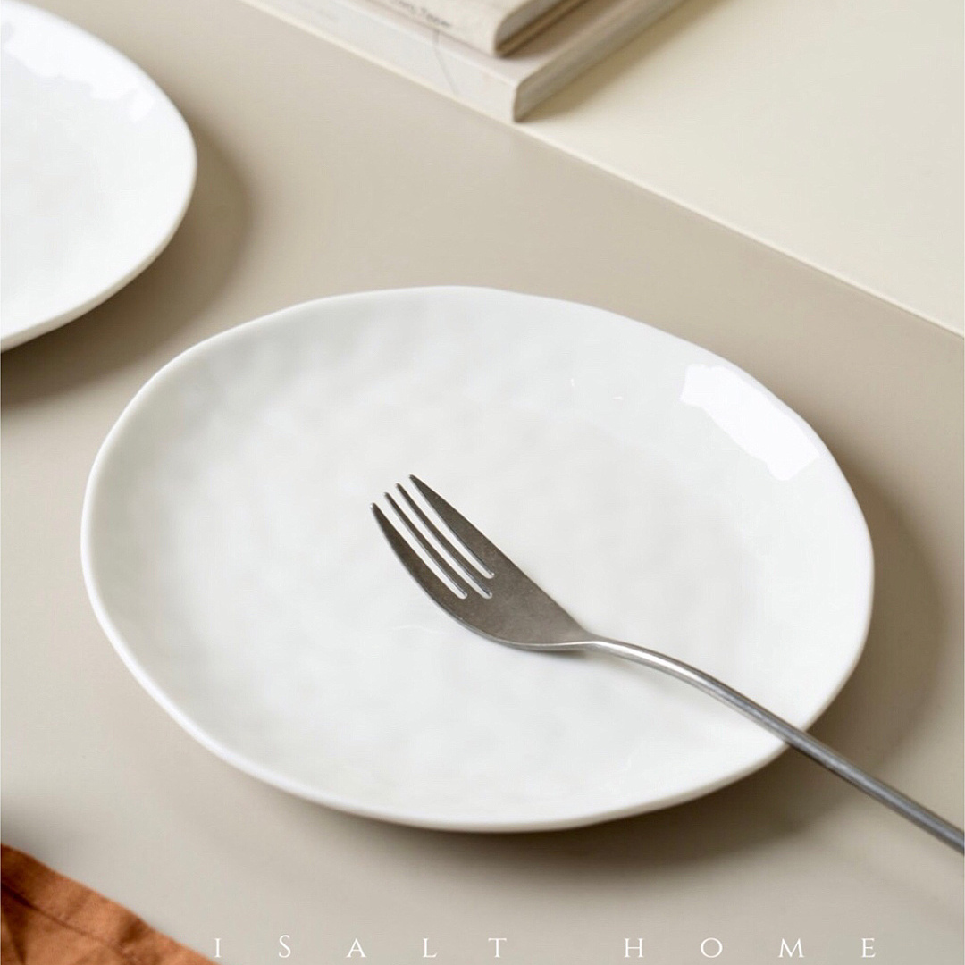 手捏手作白色点心盘19.5cm