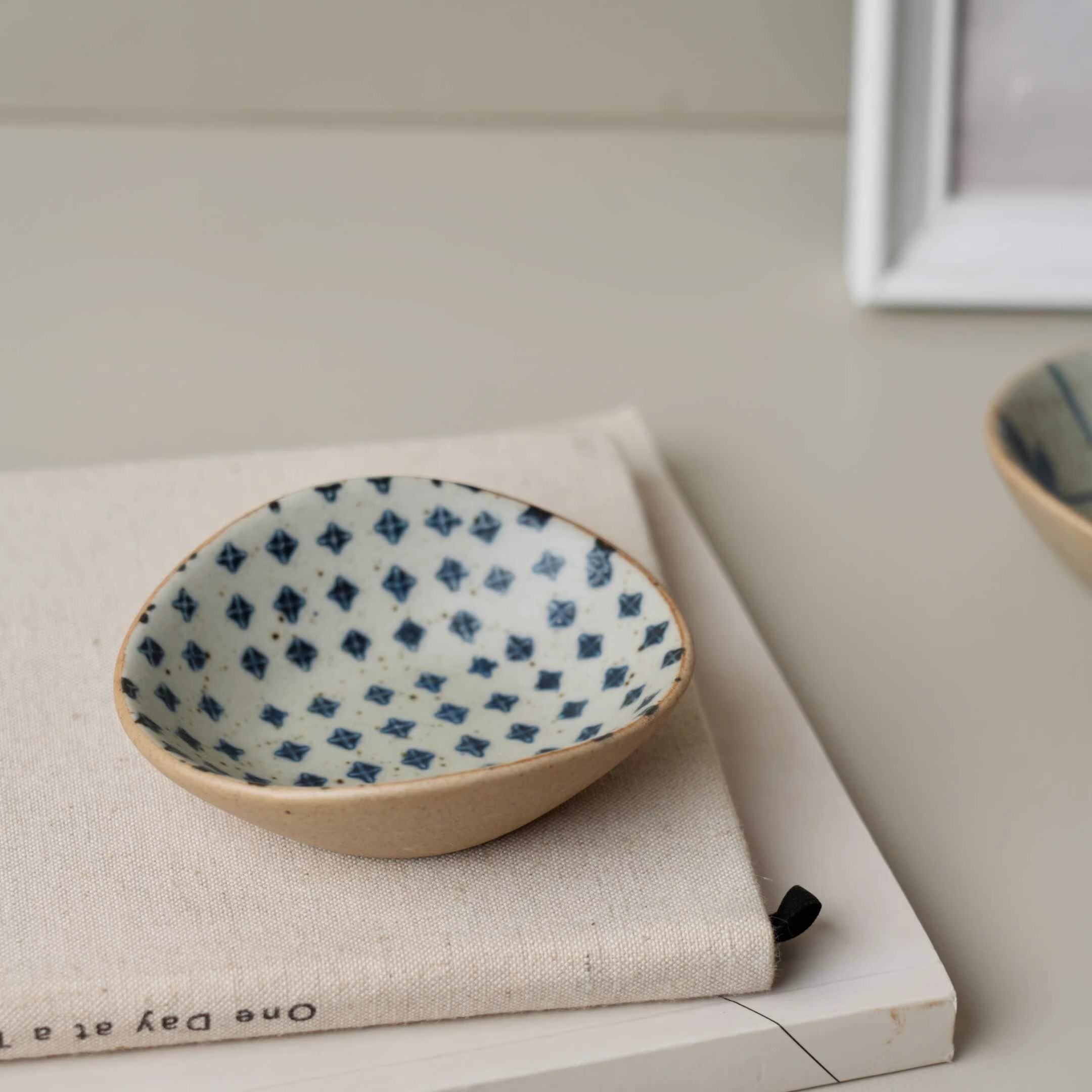 手作十字绣蘸料碟粗陶青花