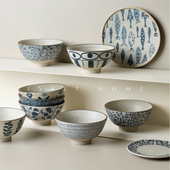 面汤碗.粗陶青花手绘大碗陶瓷创意釉下彩复古耐高温家用 出加拿大