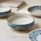 手作鸢尾花高足碗.粗陶青花陶瓷甜品碗饭碗面汤碗高脚果盘 出丹麦