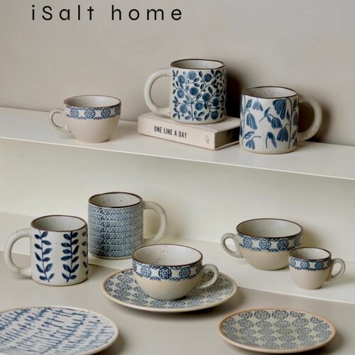 手作青花系列复古餐盘马克杯