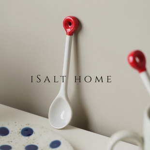 粗陶手作复古咖啡搅拌勺酸奶勺调味勺创意可爱个性釉下彩/出丹麦