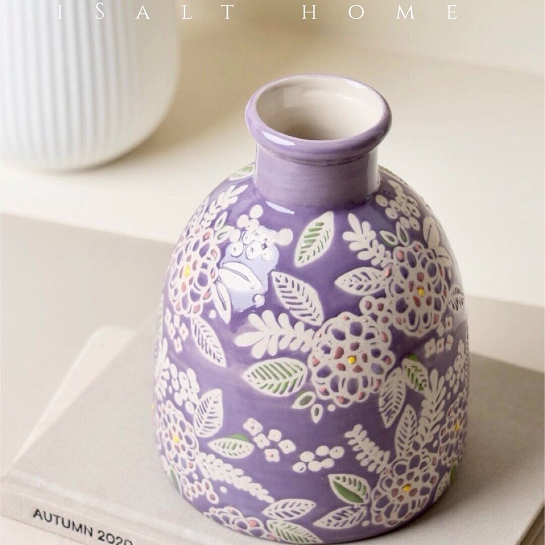 出法国Langs手绘油画风花瓶ins风花朵陶瓷小众设计家居装饰摆件