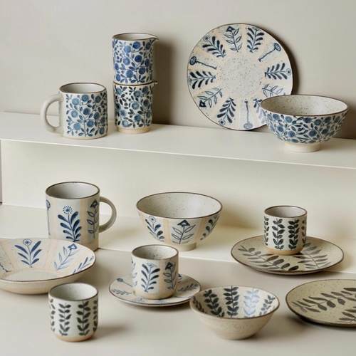 手作百草花系列粗陶青花餐具