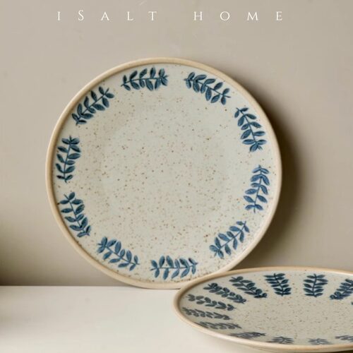 手作藤蔓盘子粗陶青花菜盘