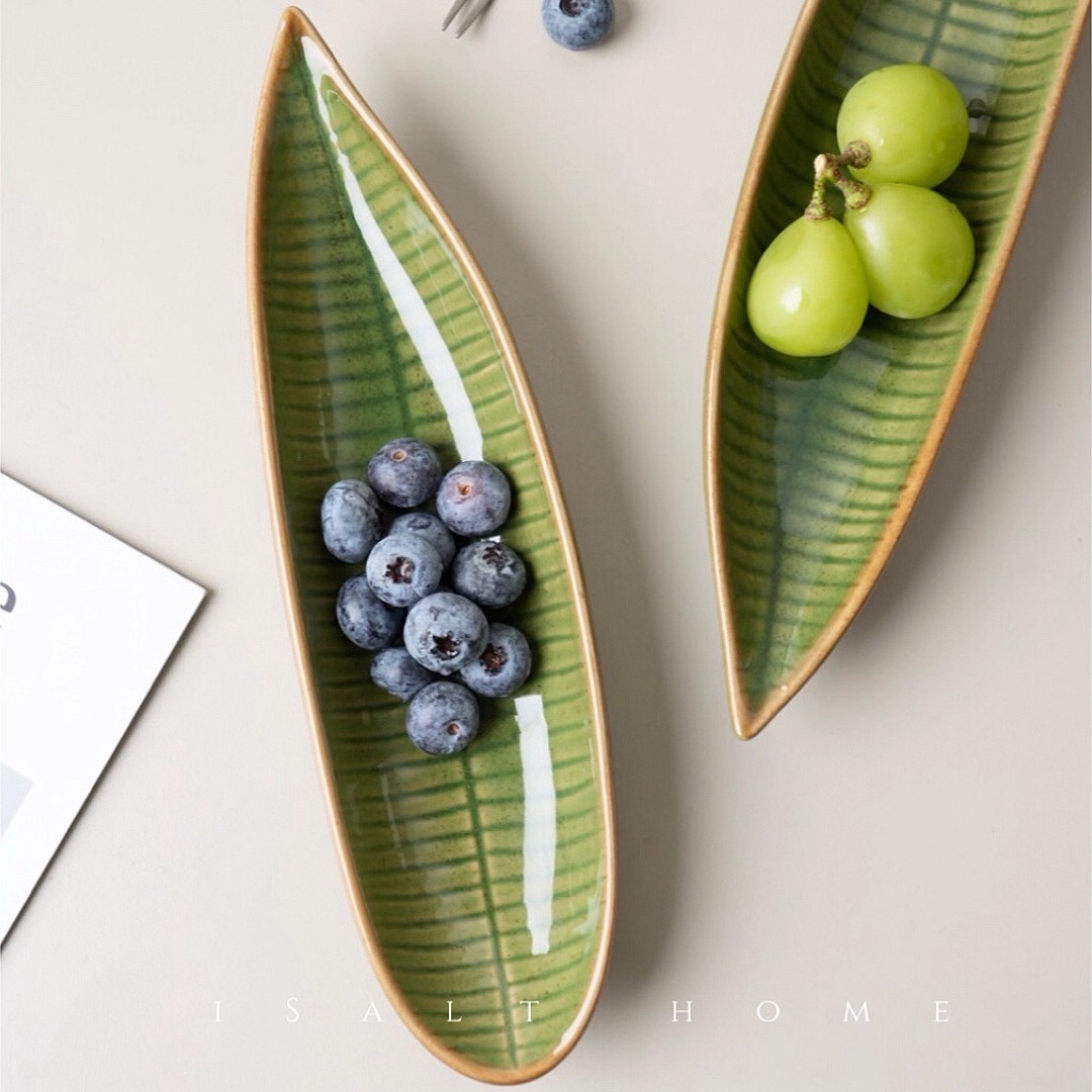 创意陶瓷树叶点心盘子菜盘