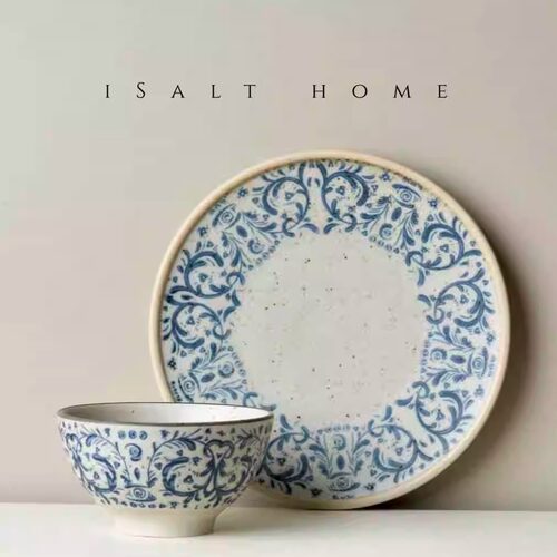 手作鸢尾花系列粗陶青花咖啡杯碟