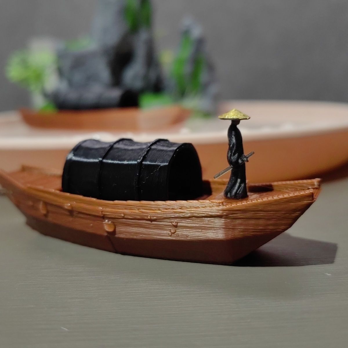 鱼缸造景小摆件树独木舟漂浮乌篷船假微景观水陆缸院盆景绿树叶子