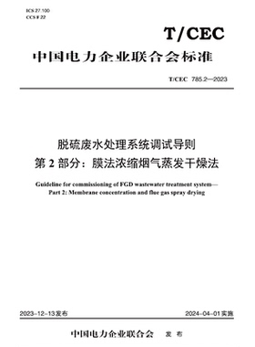 【按需印刷】T／CEC 785.2—2023 脱硫废水处理系统调试导则  第2部分：膜法浓缩烟气蒸发干燥法