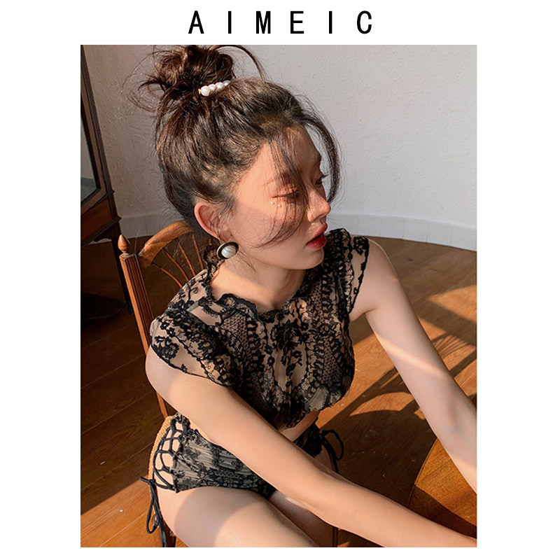 AIMEIC新款女生性感镂空泳衣聚拢分体比基尼bikini两件套露背泳装