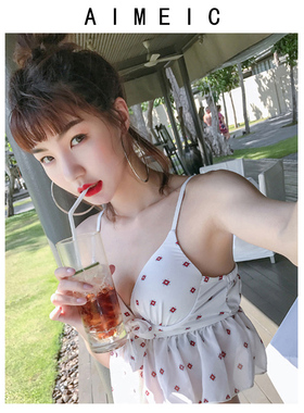 AIMEIC温泉度比基尼bikin泳衣长裤女三件套分体小胸聚拢钢托泳装